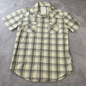 Aeropostale Button Down Mens M Green Plaid Short Sleeve Western Pearl Snap Shirt